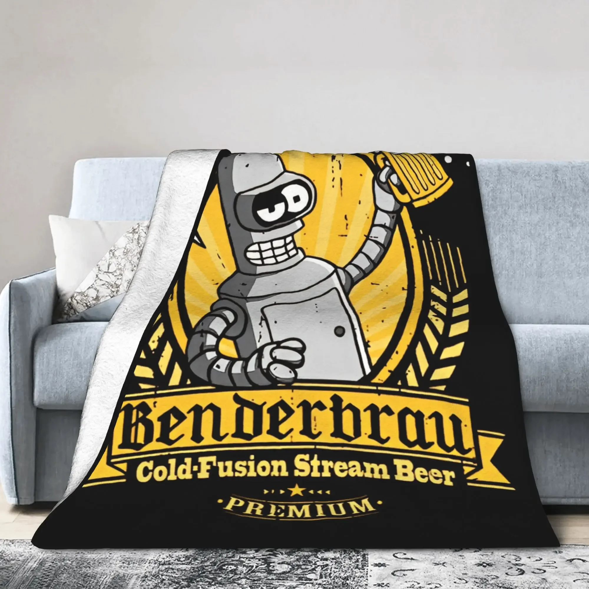 

Bendered Benderbrau Drunk Knitted Blanket ColdFusion Steam Beer Wool Throw Printed Lightweight Bedspread Breathable