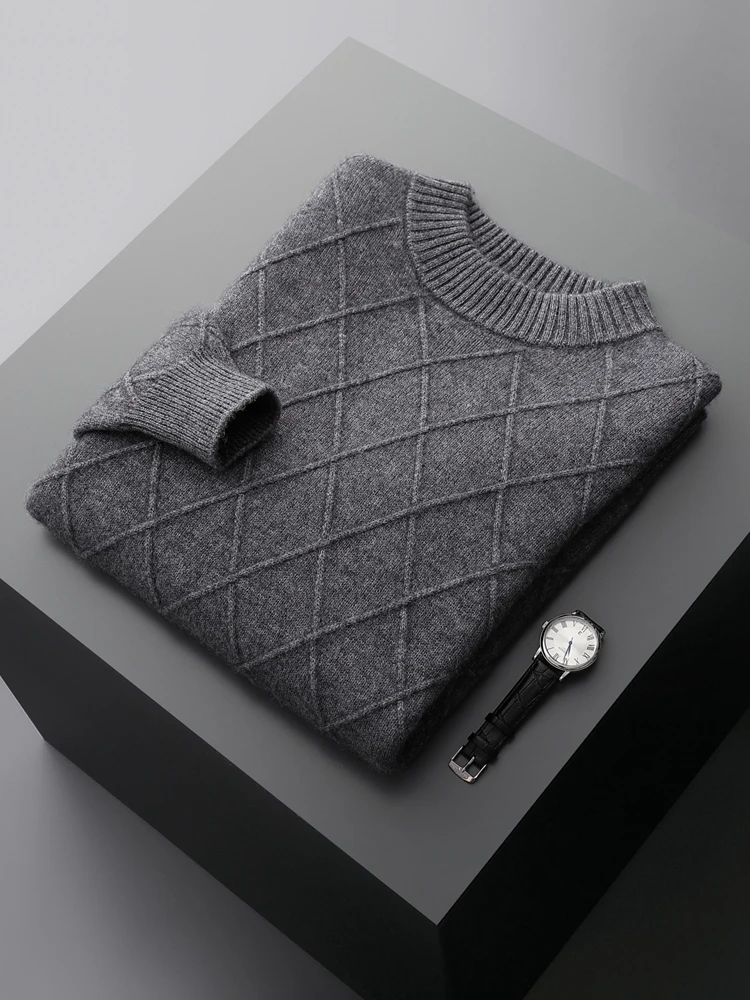 

High Quality New Autumn Winter Men's O-Neck 100% Cashmere Sweater Solid Color Casual Thick Warm Soft Business Knit Pullover Top