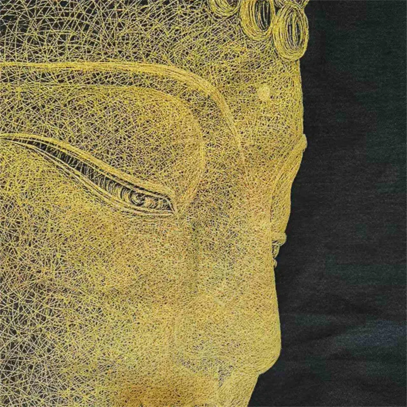 Chinese Antique Silk Brocade Tangka Wall Art 'Golden Line Portrait of Buddha' - Traditional Embroidery Home Decor