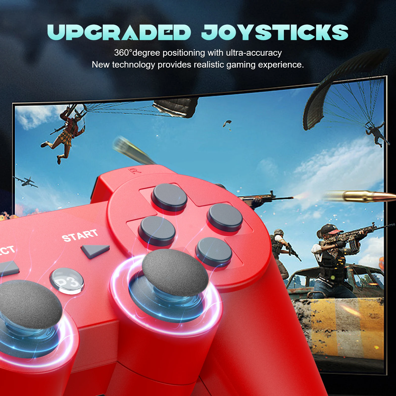 GOMROMBO Game-Controller für Playstation 3/PS3/PC/Android Wireless BT Gamepad 6-Achsen-Gyro-Gaming-Rocker mit zwei Motoren Vibration