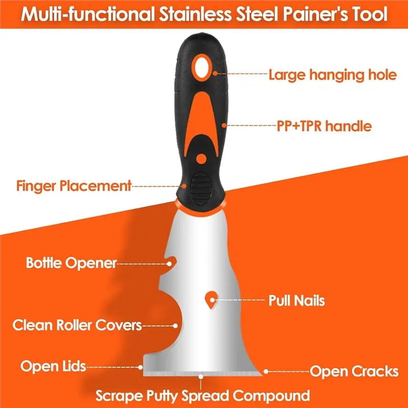 ABGG-14 Inch Stainless Steel Paint Scraper Tool Set(6 Pieces), Mud Pan For Repairing Drywall, Removing Wallpaper, Applying Putty