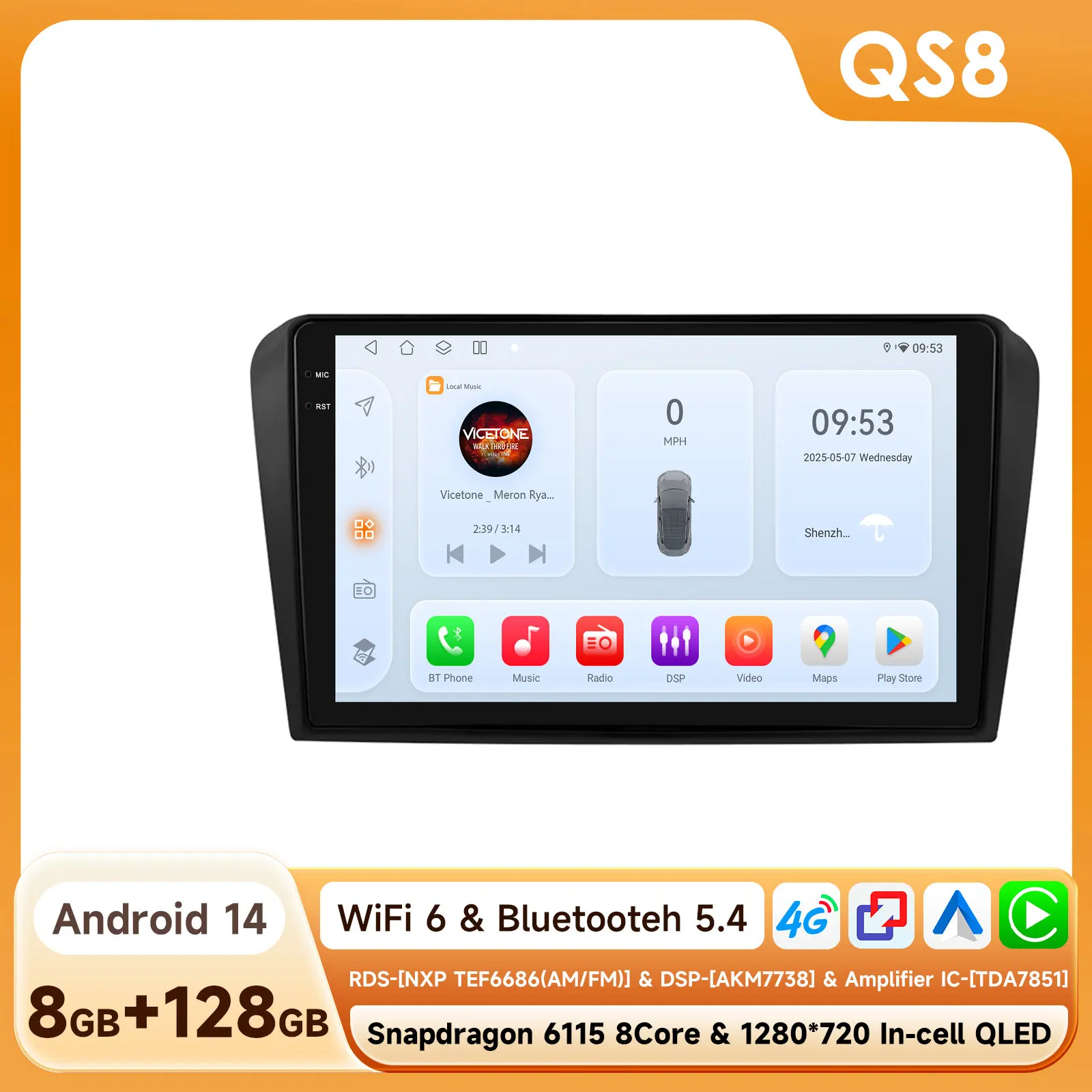 Android 14 autoradio voor Mazda 3 2004 - 2009 Draadloze CarPlay Auto Intelligente systemen Autoradio Multimedia Speler 2din 360 Cam