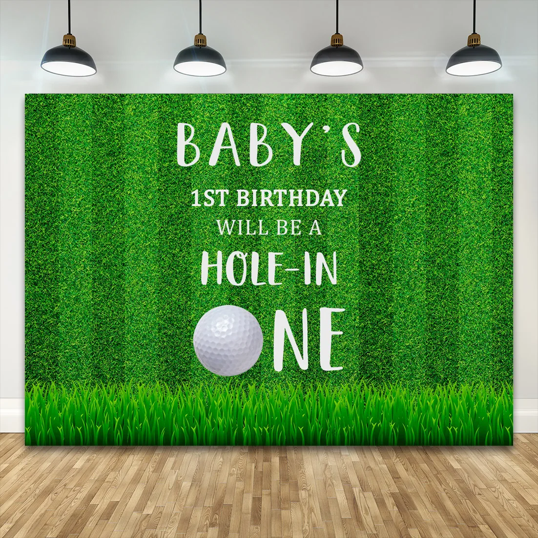 Grassland Baby's 1st Birthday Will Be Hole In One Golf Theme Party Banner Photographic Backdrop Vinyl Background for Baby Shower