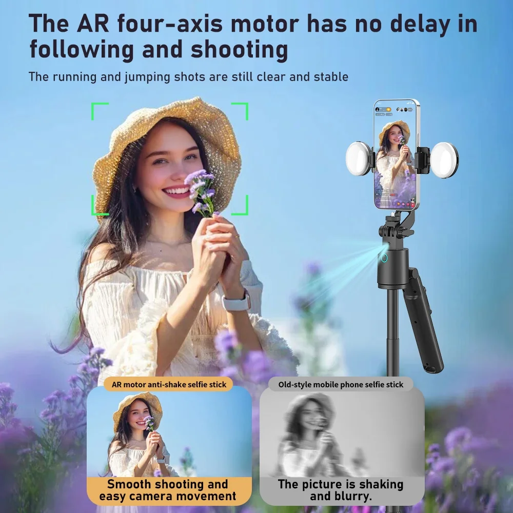 

2-in-1 gimbal stabiliser 360° rotating smart follow Q16 selfie stick, retractable folding equipped with remote control