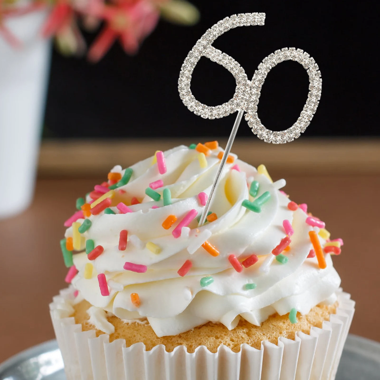 

Heart shaped 60 Cake Topper Silver Rhinestone Alloy Decoration for 60th Birthday Party Anniversary Banquet Gathering