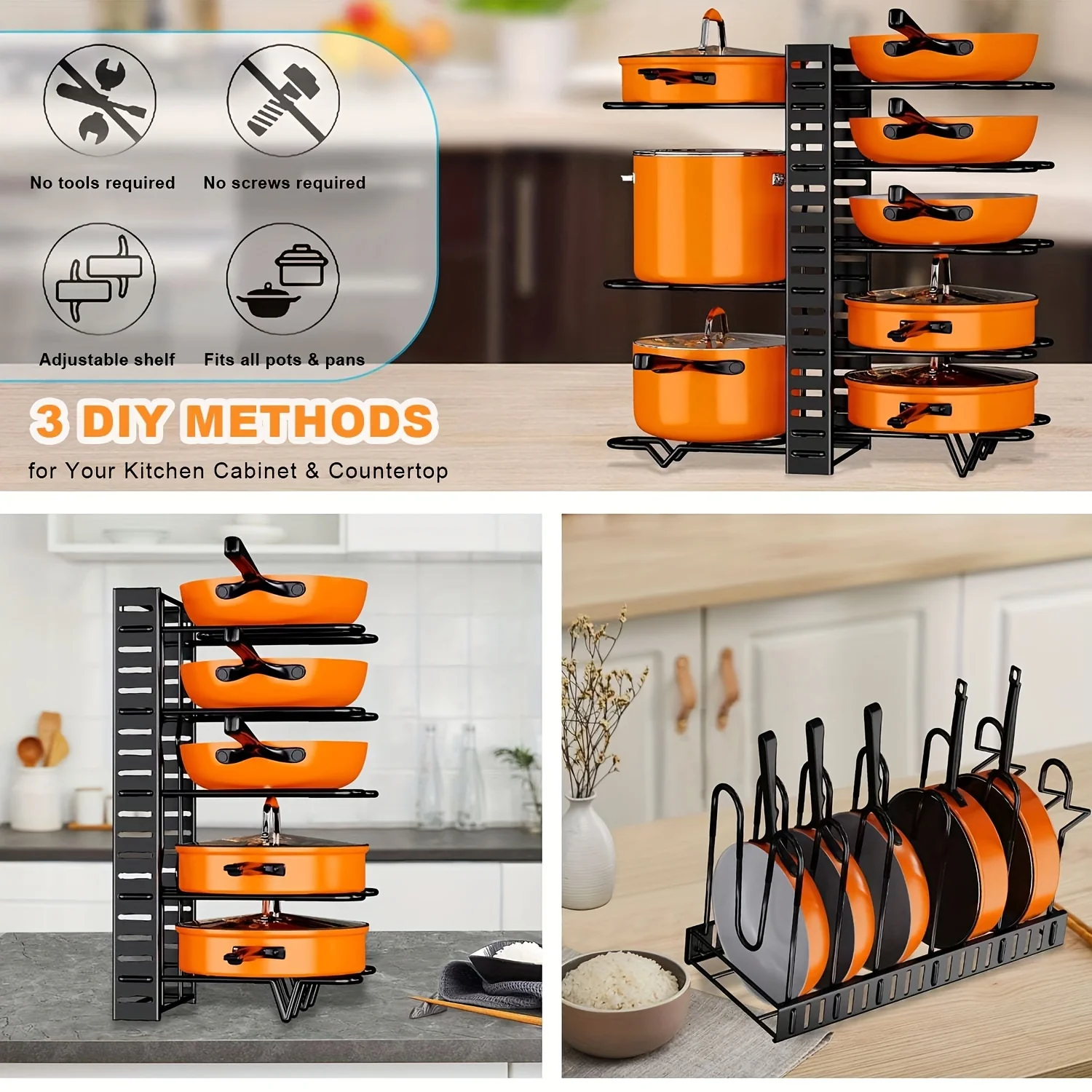 Pots And Pans Organizer Rack Multi-Layer Iron Wire Bilateral Pot Cover Storage Rack Pots Lids  Kitchen Storage Kitchen Tools