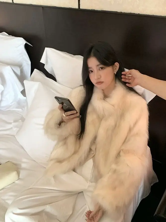 Fashion Women Winter Real Rabbit Fur Knitted Coat Female Casual Long Sleeve Genuine Fur Jacket Warm Thick Outwear Femme Wh134