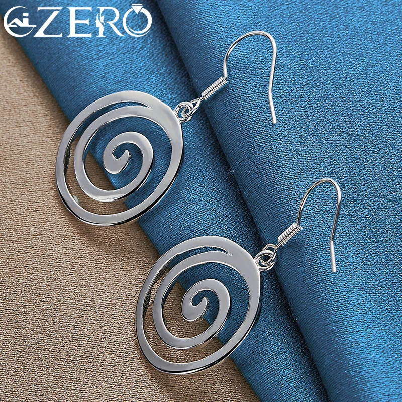 ALIZERO 925 Sterling Silver Round Screw Thread Earrings For Women Drop Earring Lady Wedding Engagement Fashion Party Jewelry