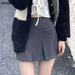 Mini Pleated Skirts Women Solid Korean Fashion Casual Simple Chic Basic Preppy Style Streetwear All-match Spring Faldas Mujer