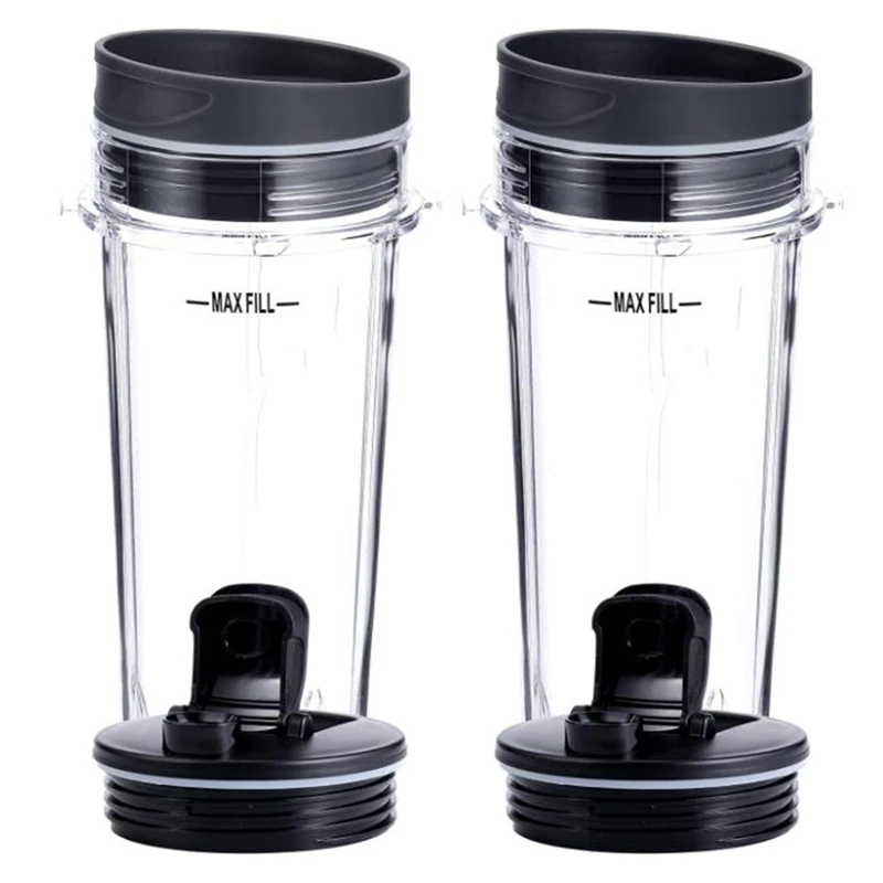 2 Pcs 16 OZ Cup With Four Lids,Blender Replacement Parts Accessories For Ninja BL660 BL770 BL740/QB3000/BL810 Blender