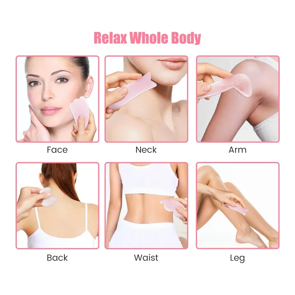 Natural Rose Quartz Gua Sha Stone Board, Jade Guasha Scraper Tool for Facial Neck Back Body Skin Massage Tool Massager