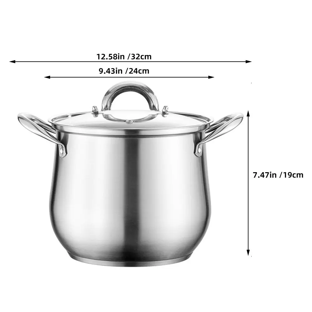 Large Capacity Stainless Steel Stock Pot Thickened Bottom Double Handles Anti-Spill Rim for Soups Stews Pasta Cooking Large