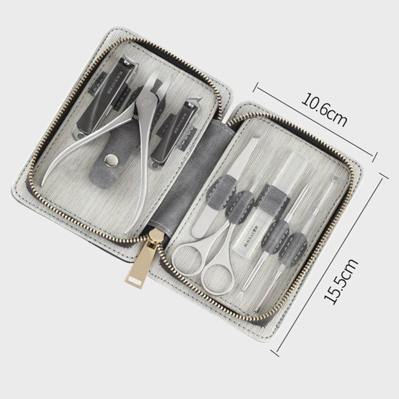 Kit de Manucure Professionnel 8 en 1 avec Étui en Cuir, Coupe-Ongles en Acier Inoxydable, Outil de Soins Personnels