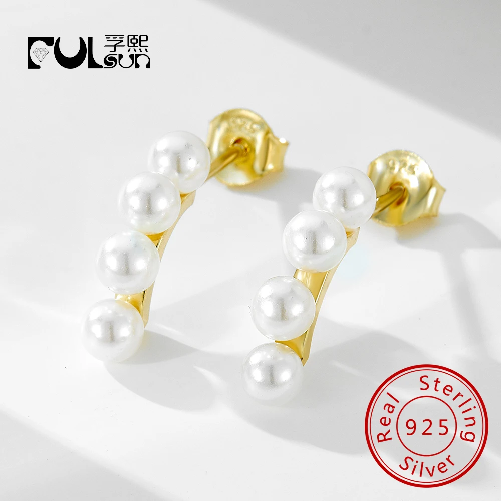 

Ювелирные изделия Модные ювелирные изделия из стерлингового серебра 925 пробы и трендовые серьги с жемчугом для девочек с покрытием из 14-каратного золота