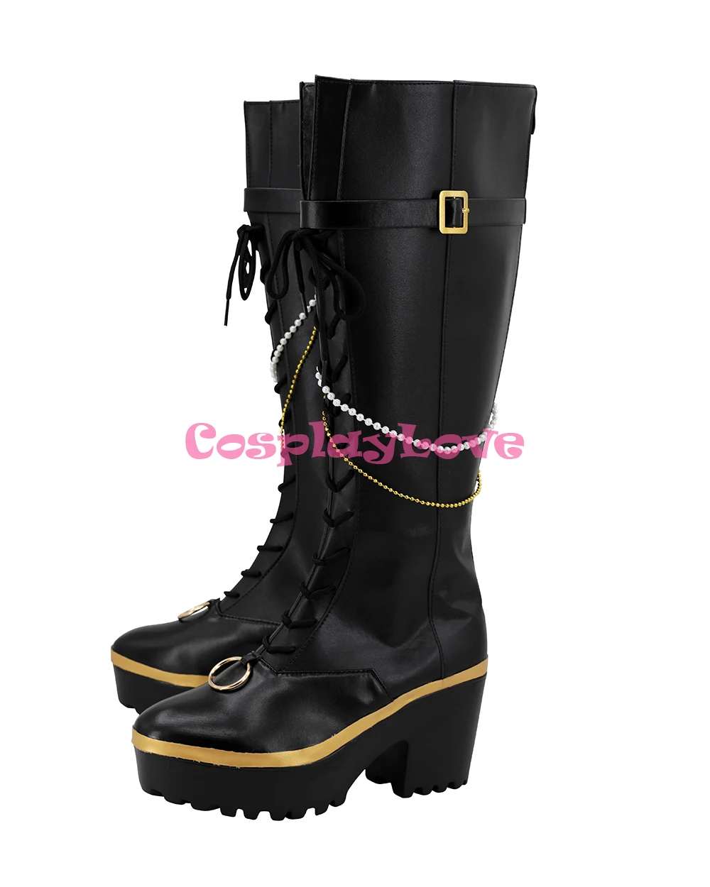 CosplayLove Gra Ensemble Stars Hakaze Kaoru Czarne Buty Cosplay Długie Kozaki Skórzane Świąteczne Szyte na Miarę