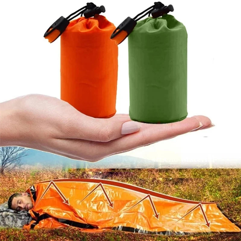 Saco de dormir portátil impermeable para supervivencia de emergencia, equipo para senderismo y acampada, saco térmico para Bivy, botiquín de rescate de primeros auxilios, manta Mylar