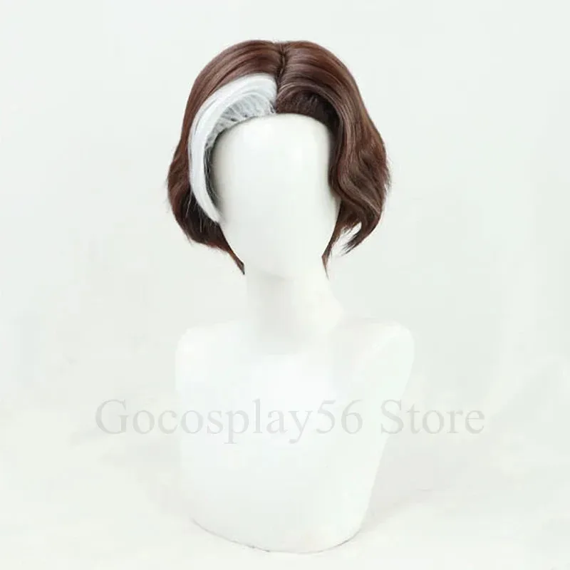 zz04zz12Hades Wig Emet-Selch Cosplay Boss Brown Short Curly Synthetic Hair Heat Resistant Halloween Role Play