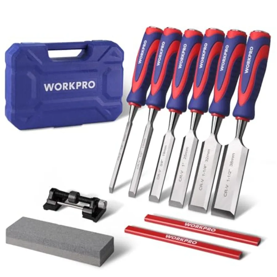 

10-Piece Wood Chisel Set for Woodworking, Cr-V Bevel Edge Chisels 1/4", 1/2", 3/4", 1", 1-1/4", 1-1/2" with Sharpening Stone, H
