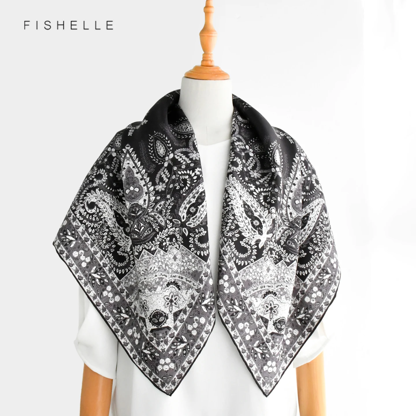 Brown Paisley 100% Natural Silk Scarf 90cm Neckerchief Shawl Bandana Women Wrap Hijab Twill Luxury High Quality Lady's Shawl