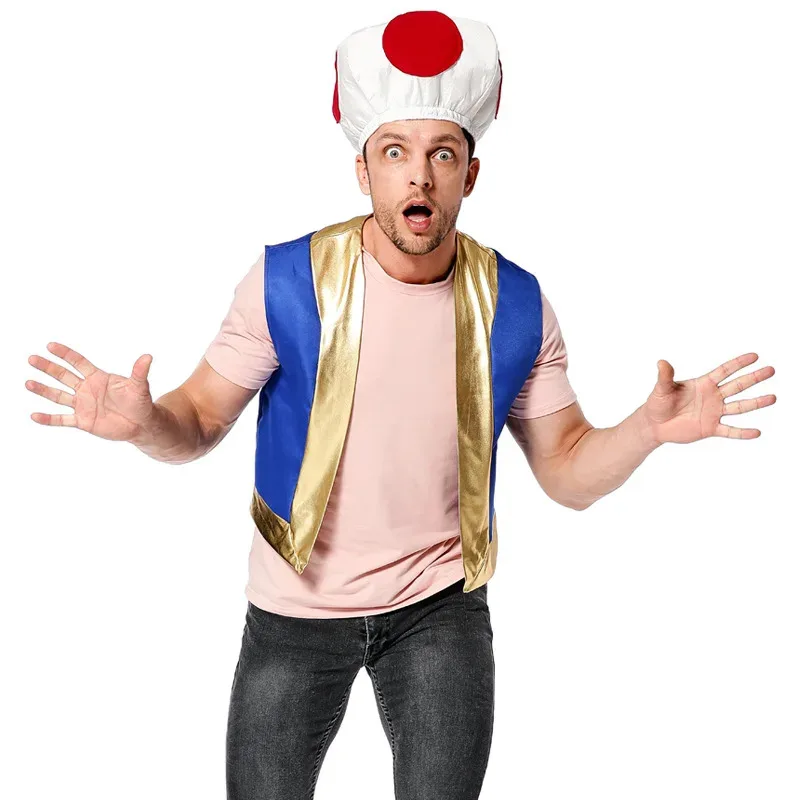Men Mushroom Hat Adult Toad Costume Cosplay Captain Chino Halloween Costumes Fancy Dress
