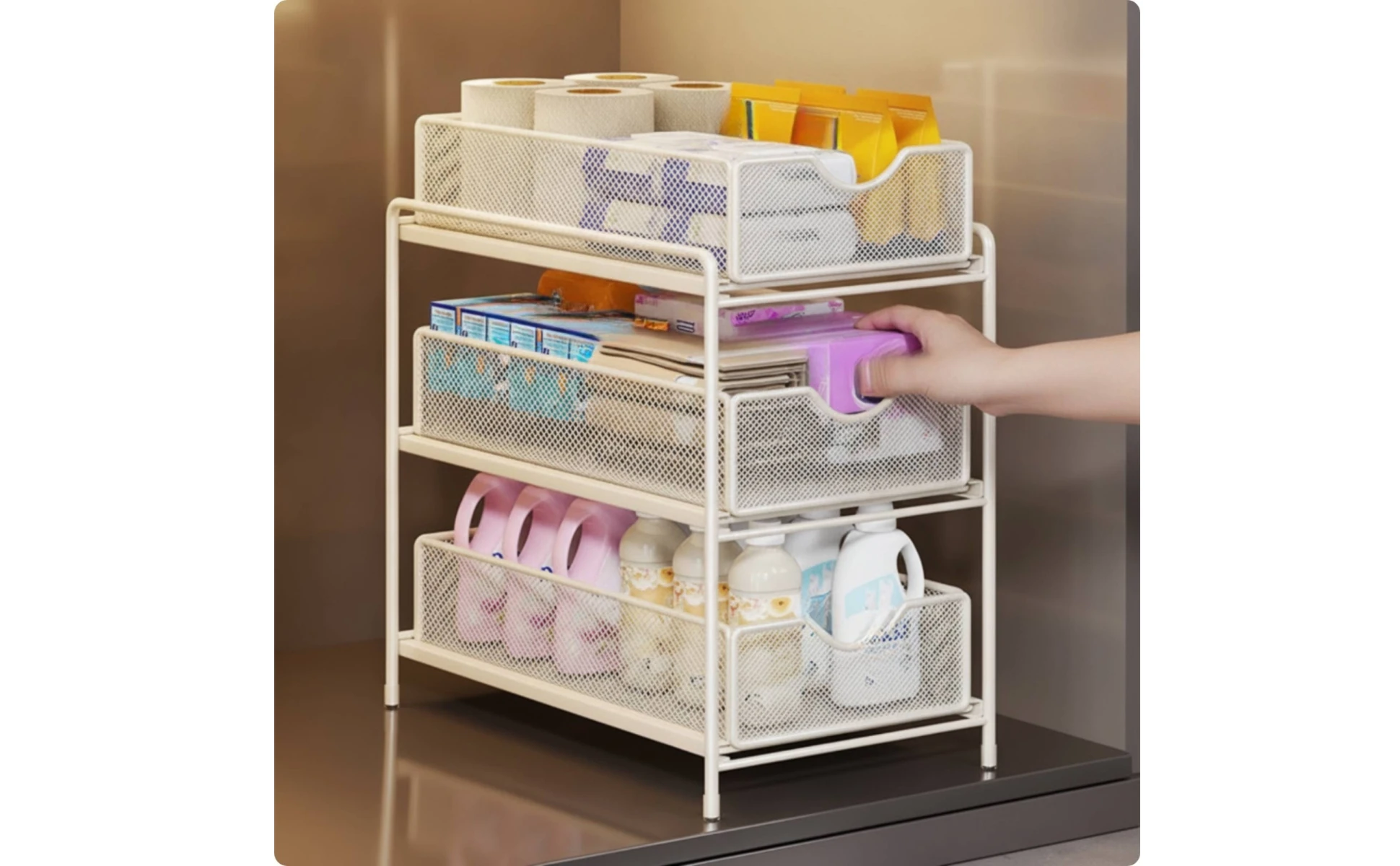 Under-Sink Storage Rack Space-Saving Under-Sink Organizer Organizer with Pull-out Baskets Heavy Duty for Bathroom, Laundry Room