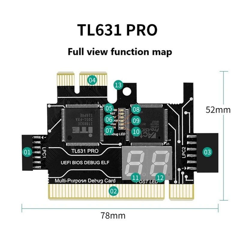 TL631 Pro Multifunction Desktop Laptop LPC-DEBUG Post Card PCI PCI-E Mini PCI-E Motherboard Diagnostic Analyzer Tester,A