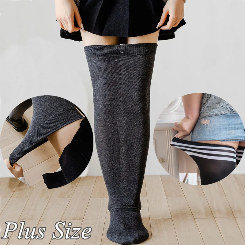 

Japanese Style Women's Plus Size Long Socks Thick Black Socks Thigh High Over The Knee Stockings Large Size Elastic Solid Sock