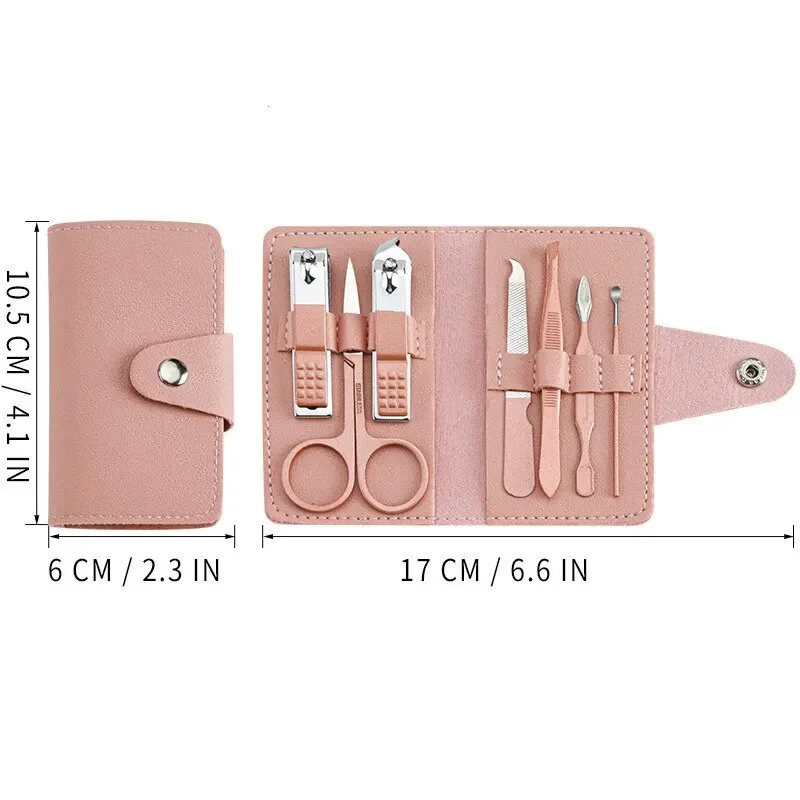 Nagelverzorging 7 Stuks Cutter Schaar Pincet Clipper Manicure Pedicure Set Met Kleurrijke Pu Lederen Hoes