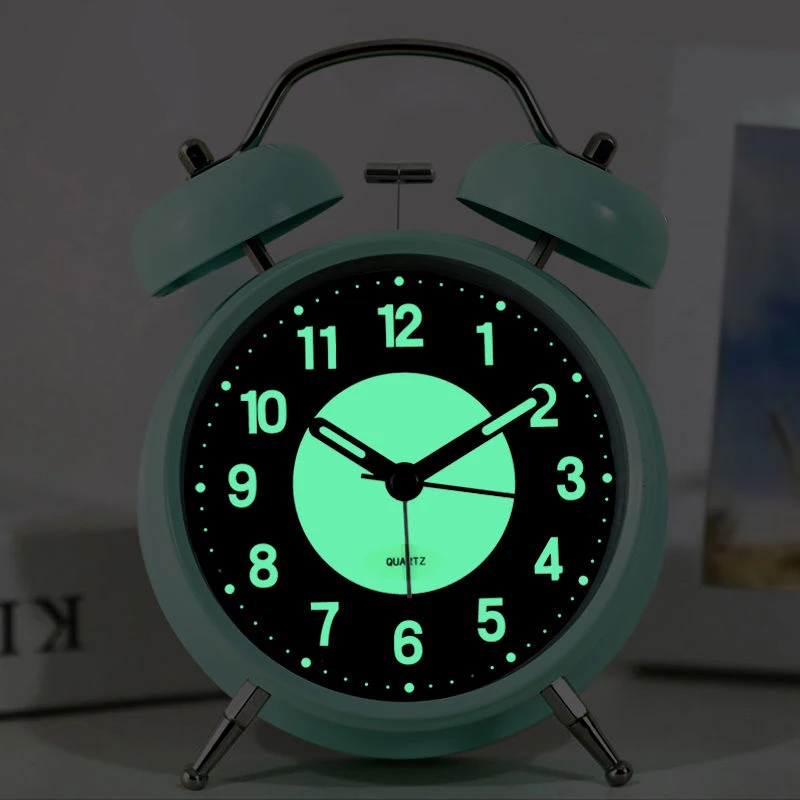 Silent Non-Ticking Analog Quartz 4 Inches Battery Operated Twin Bell Loud Alarm Clock with Backlight for Bedroom