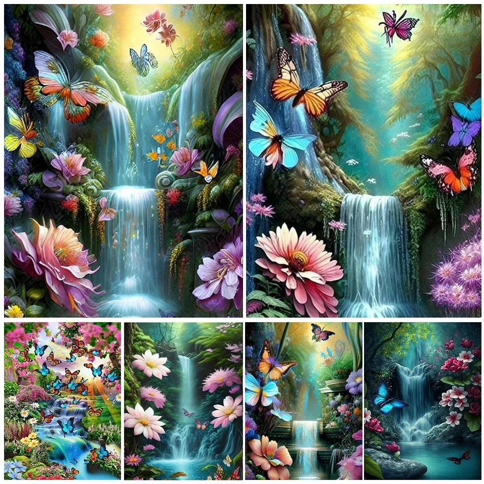 Waterfall Tree 5D DIY Diamond Painting Mosaic Cross Stitch Butterfly Landscape Full Diamond Embroidery Rhinestone Home Decor