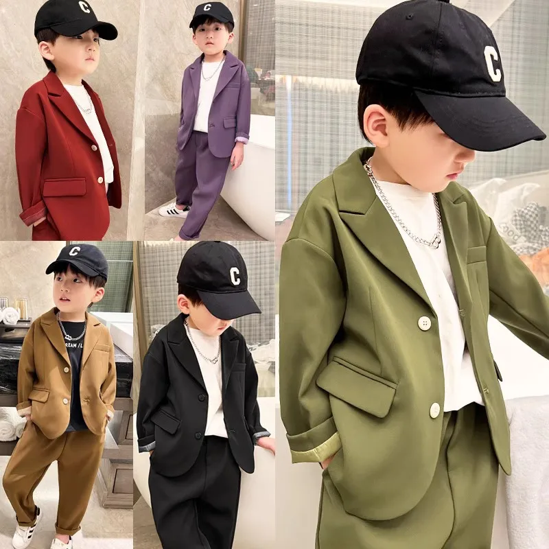 New in Spring and Autumn Boy\'s Suit Two Pieces Handsome Host Formal Dress Flower Girl Catwalk Fashionable Children\'s Suits Fashi