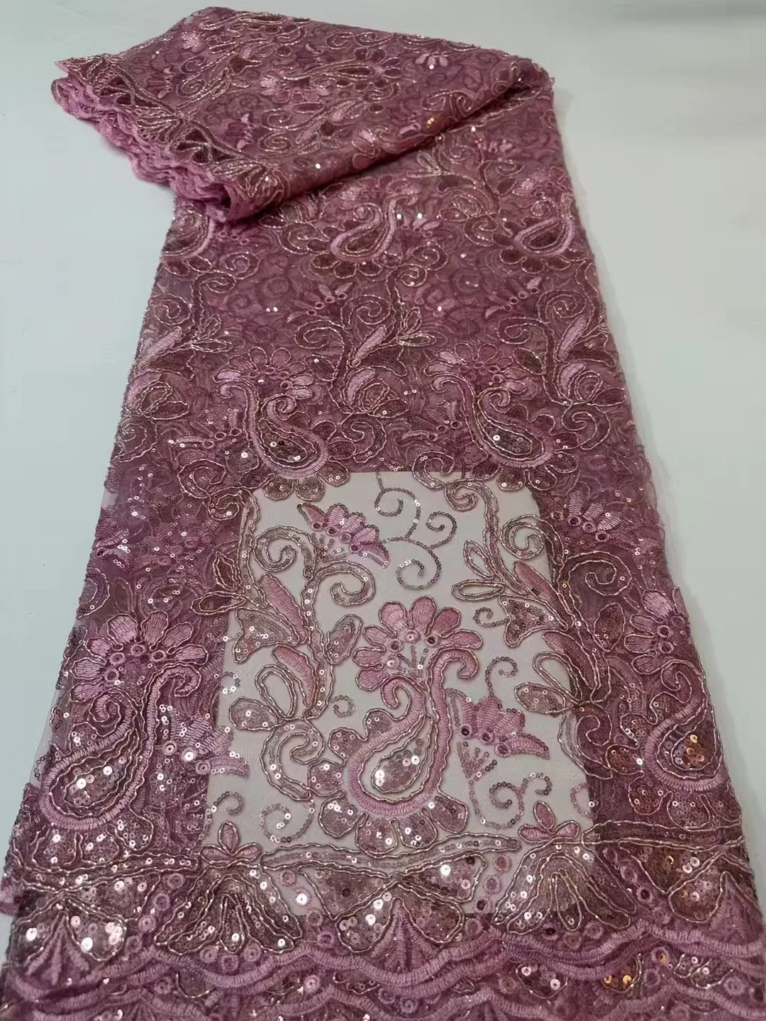 

Luxurious African Sequins Lace Fabric High Quality 2026 Heavy Beads Embroidery French Tulle Lace for Wedding Dress Sewing 5 Yard
