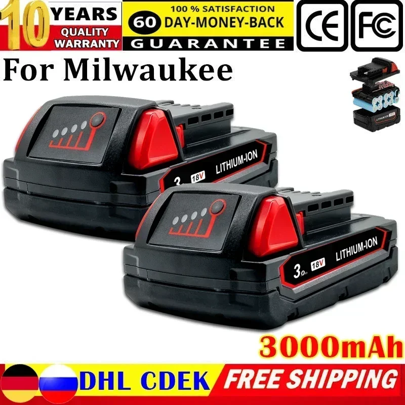 

25 NEW253 For Milwaukee XC Lithium 3.0 Ah 18V Extended Capacity Battery 48-11-1860 48-11-1815 48-11-1850 Cordless Power Tools Ba