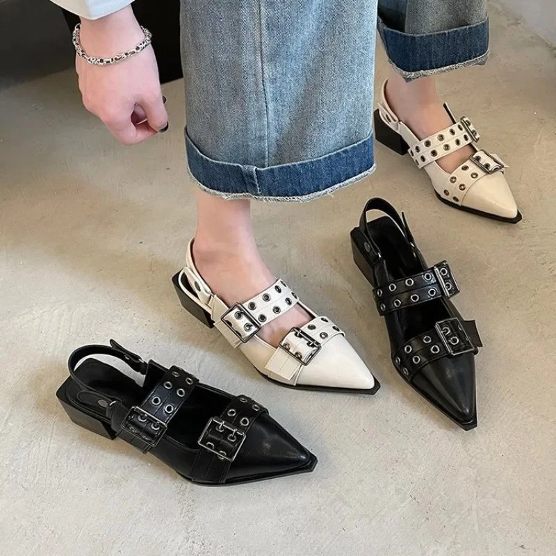 

Pointy Mary Jane Shoes for Women 2023 Summer Model with Skirt Small Leather Shoes Retro Chunky Single Shoes for Women