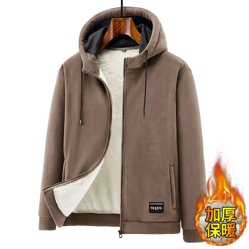 Winter new young men\'s casual hooded and fleece coat Men\'s student Lamb fleece warm plus size jacket coat hooded 8XL