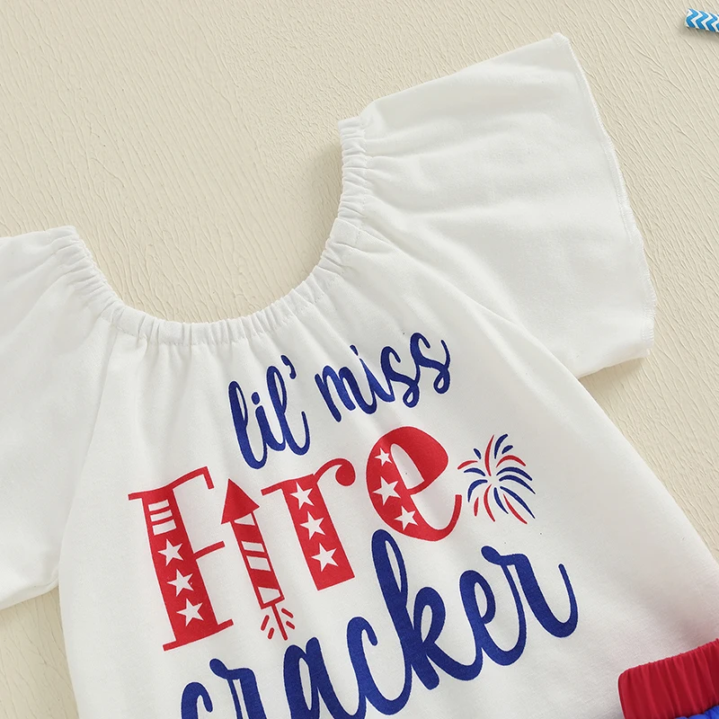 Conjunto de ropa para el Día de la Independencia para niñas pequeñas, pelele con estampado de bandera americana de manga corta y falda de tul para el 4 de julio