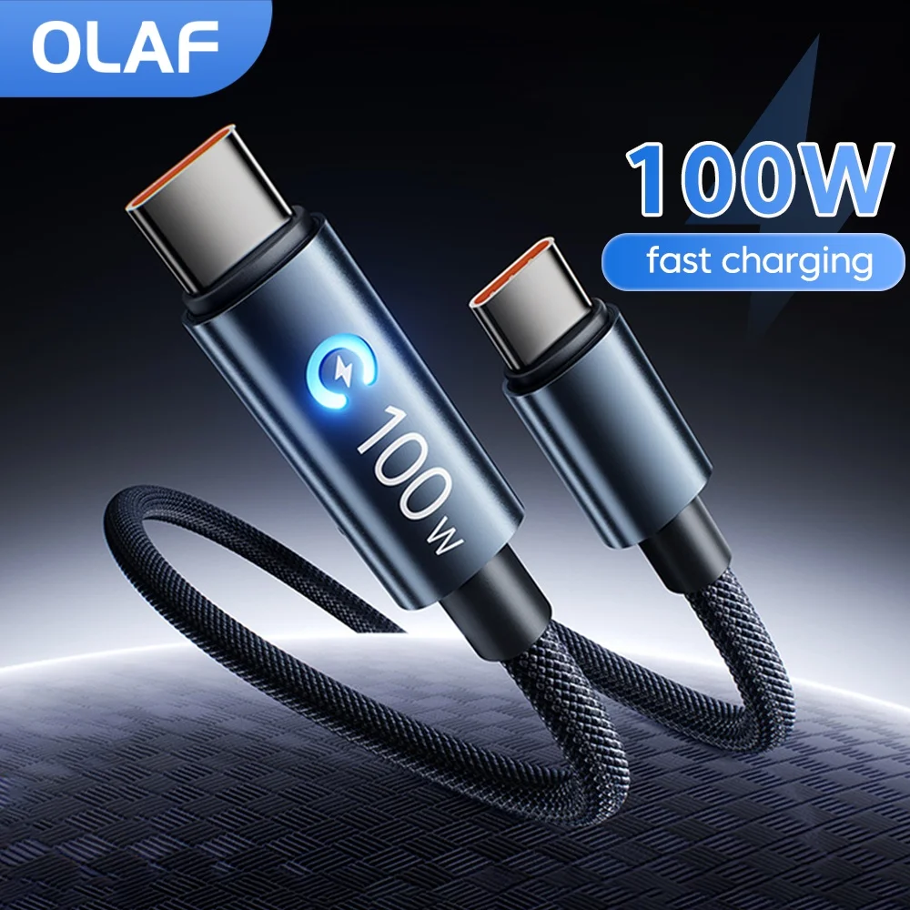 100W Type C To USB C Cable Fast Charging USB C Braided Data Cable For Iphone 15 16 17 Samsung Tablet Type C Cable With Light