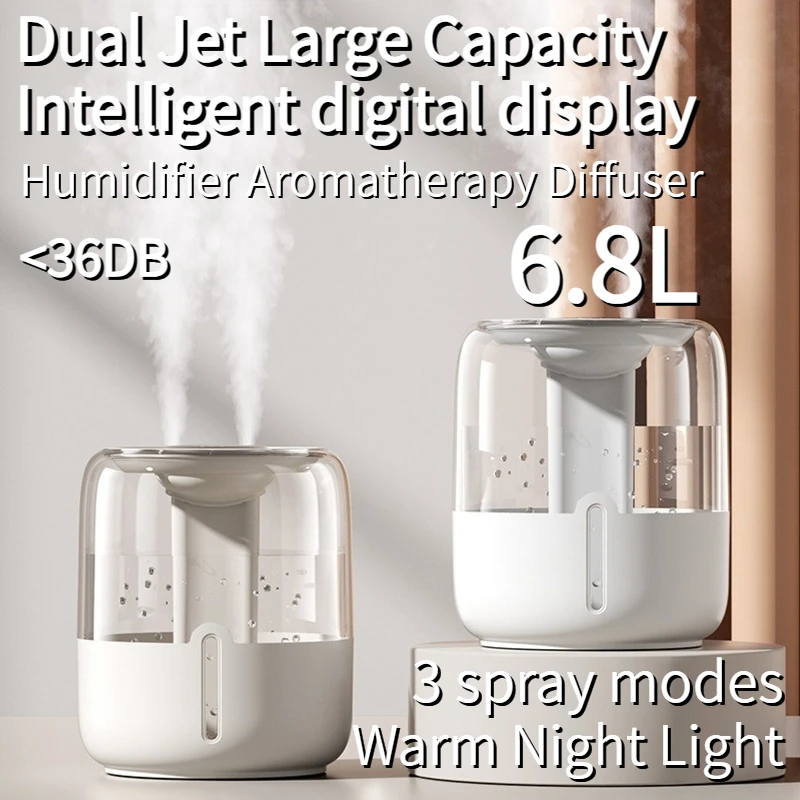 

USB-увлажнитель 6,8 л, диффузор эфирного масла для дома, общежития, офиса — тихая ароматерапия с двойным распылением