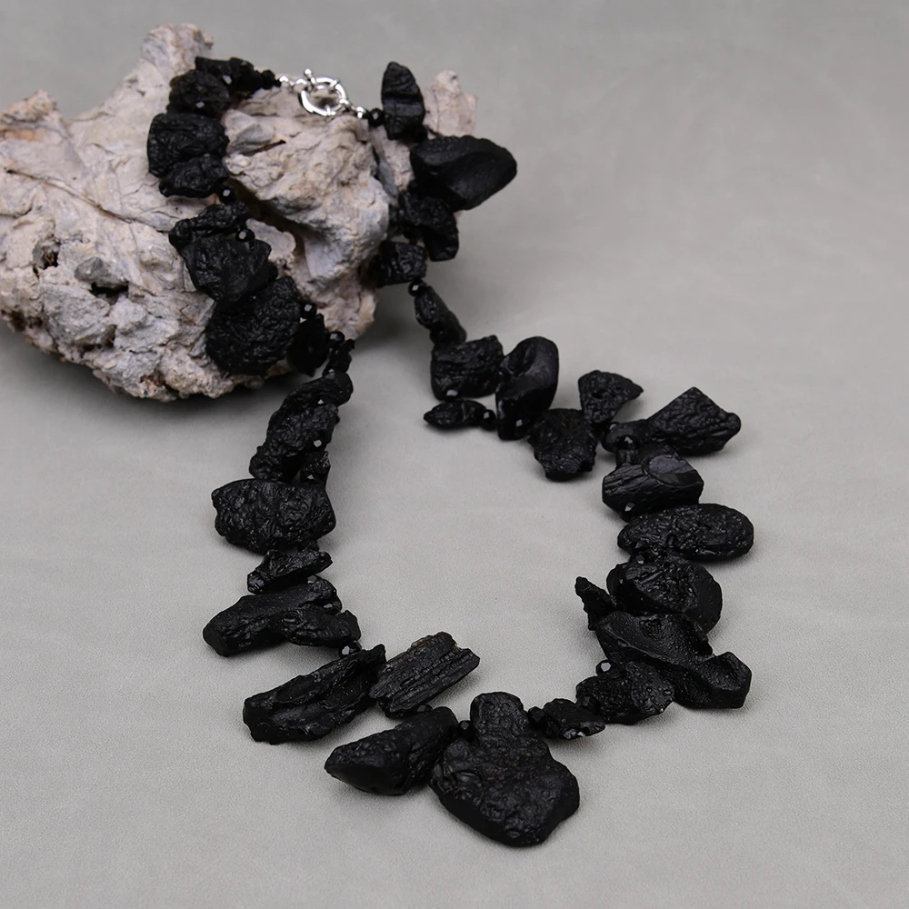 GG 22'' Natural Black Meteorite Top Drilled Stone Point Rough Fancy Gems Crystal Chokers Necklace Handmade Party Gifts