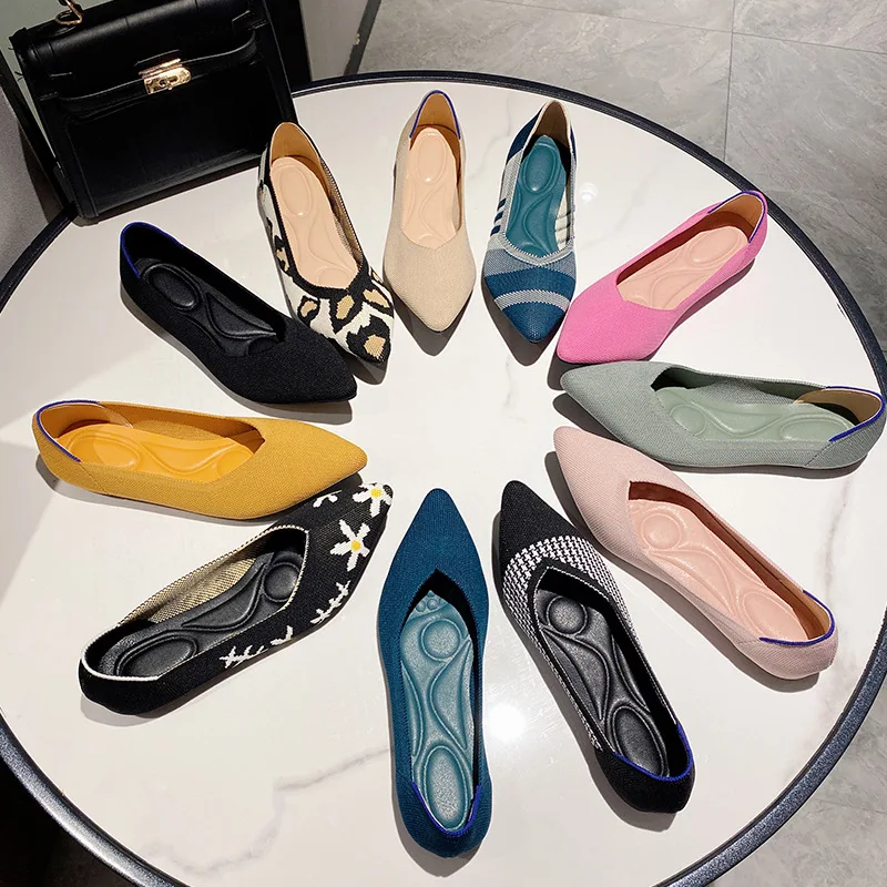 Women's flat shoes Fashion Knitted Pointed Shoes Flat 2023 New Spring and autumn Single Shoes Comfortable Plus Size 43