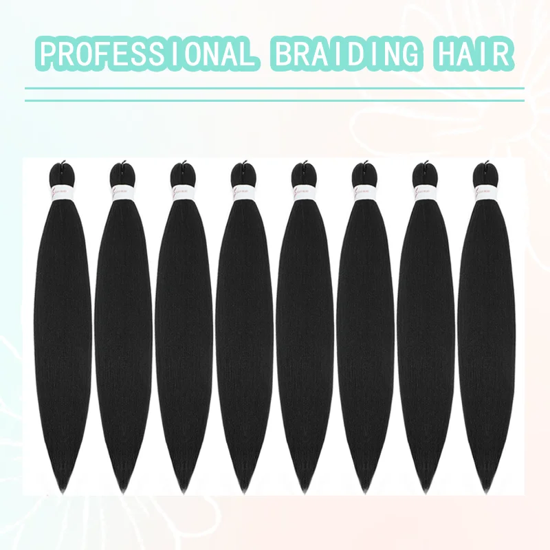 Rambut Kepang Hitam Pra Meregangkan 8 Paket Kotak Kepang Ekstensi Rambut 16/20/26/30 Inci Rambut Kepang Pra Meregangkan Sintetis