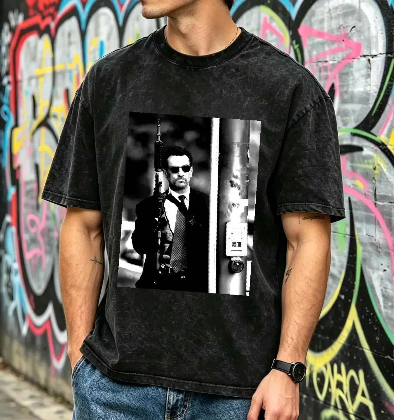 washed T Shirt Cult Classic Movie Heat Robert De Niro Shootout Scene V3 vintage Washed homme graphic Stylish streetwear