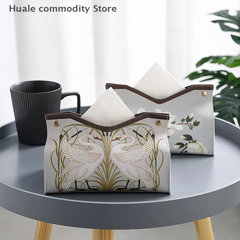 Simple Floral PU Tissue Box Case Retro Car Tissue Container Home Decoration Napkin Holder Desktop Paper Storage Box Pumping Boxs