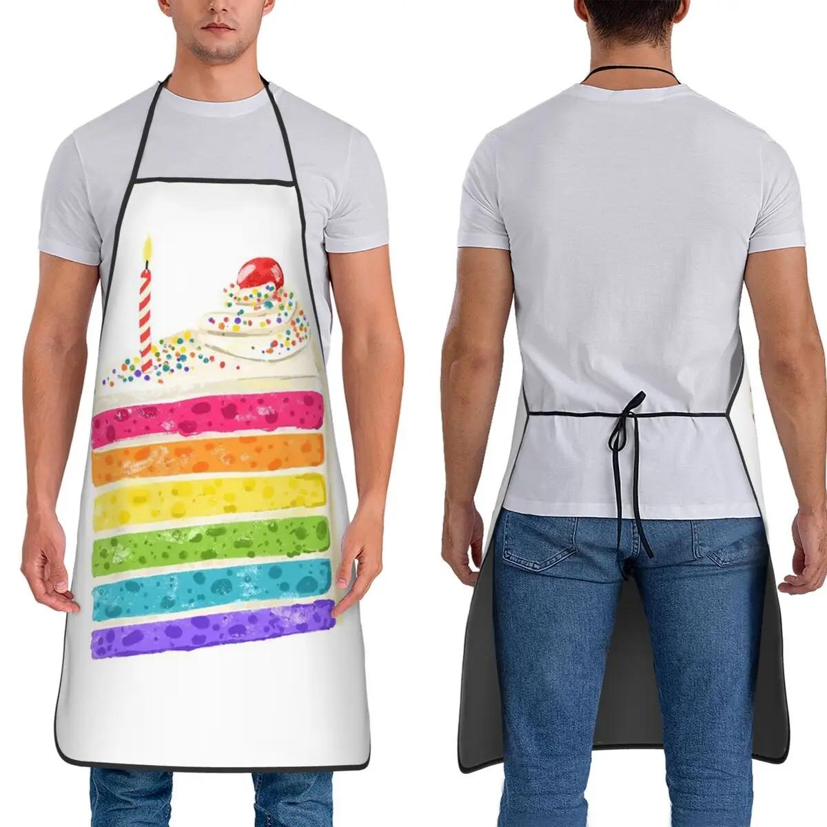 Rainbow Cake Slice Aprons Chef Cuisine Tablier Waterproof Bib Kitchen Cleaning Pinafore for Women Men Painting