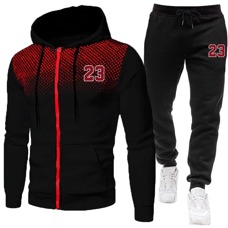 Hot Sale Men's Tracksuit Zip-up Jacket Black Sweatpants Fall Winter Daily Casual Sporty Sweatshirt Outfit Male Training Set