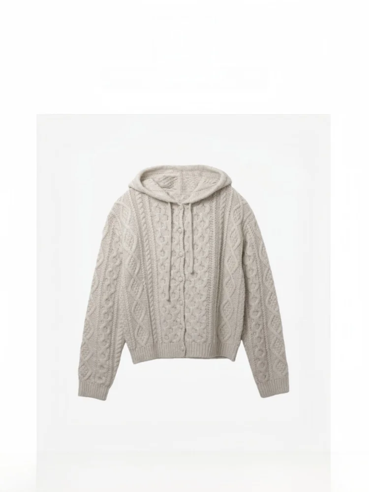 

TheBarnnet Korean Sle Women's Knitted Hat Coat Autumn Winter Warm Thi Long Sve Pure Color Button Closure Sweater Jaet