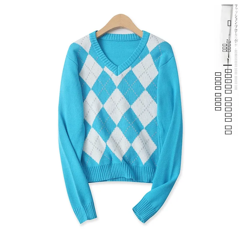 

Faionable Diamond Sweater, весенний новый женский облегающий свитер с v-образным вырезом и длинным светом, топ Sli, универсальный эффект похудения