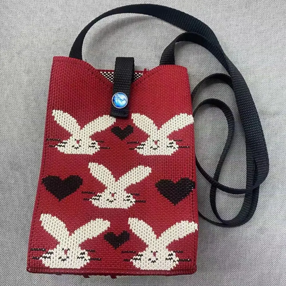 

New Cartoon Knit Handbag High-capacity Knit Knot Wrist Bag Mini Phone Bag Girl