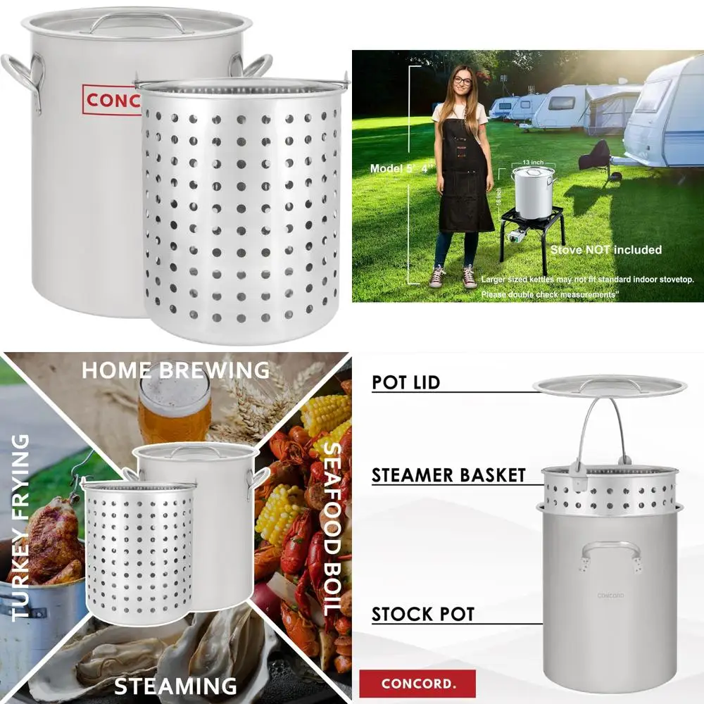 

Stainless Steel 36-Quart Stock Pot with Basket for Boiling, Heavy Duty Cookware Ideal for Large Volume Cooking