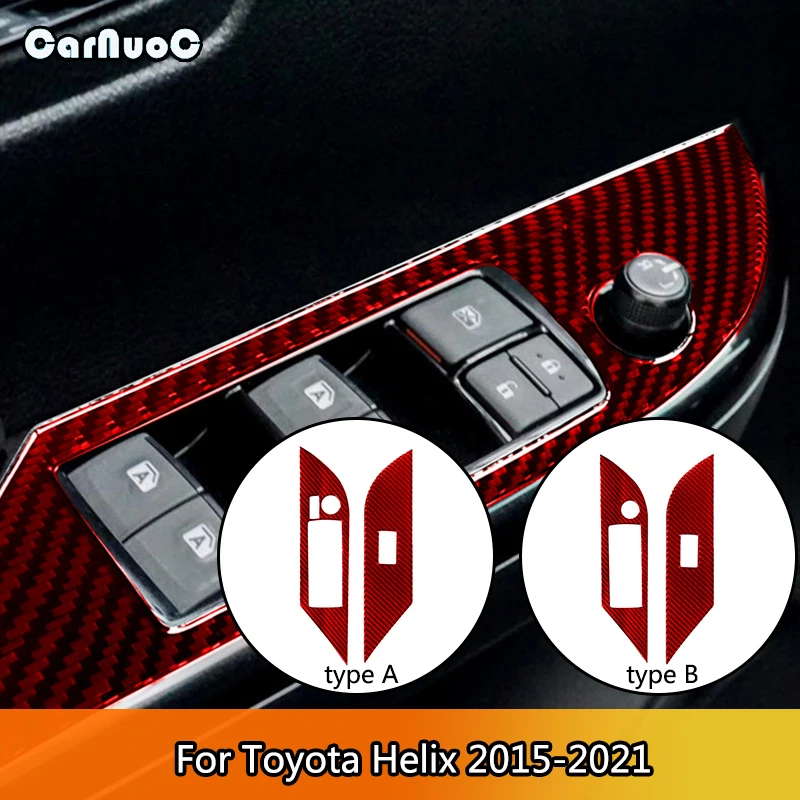 

Driver's Door Control Switch Inner Frame Plus Passenger Side Carbon Fiber Interior Red Stickers For Toyota Hilux 2015-2021